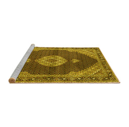 Sideview of Machine Washable Medallion Yellow Traditional Rug, wshtr4611yw