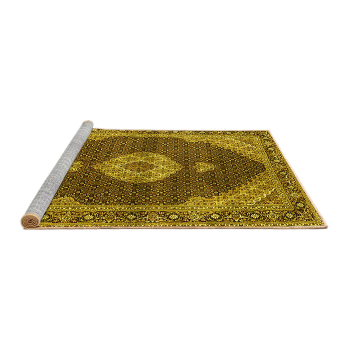 Sideview of Machine Washable Medallion Yellow Traditional Rug, wshtr4611yw