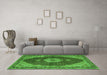 Machine Washable Medallion Green Traditional Area Rugs in a Living Room,, wshtr4611grn