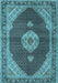 Machine Washable Medallion Light Blue Traditional Rug, wshtr4611lblu