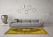 Machine Washable Medallion Yellow Traditional Rug in a Living Room, wshtr4611yw