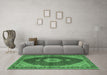 Machine Washable Medallion Emerald Green Traditional Area Rugs in a Living Room,, wshtr4611emgrn