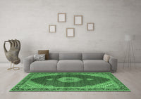 Machine Washable Medallion Emerald Green Traditional Rug, wshtr4611emgrn