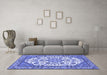 Machine Washable Medallion Blue Traditional Rug in a Living Room, wshtr4612blu