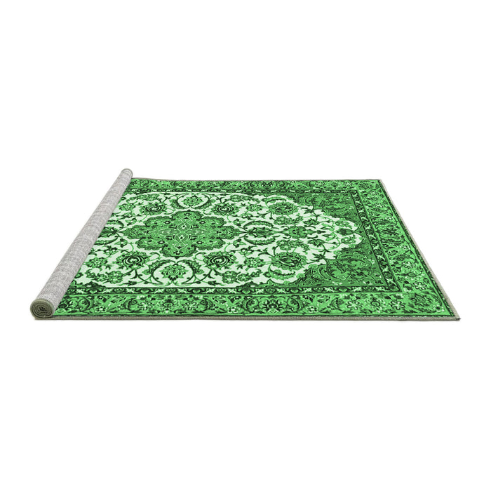 Sideview of Machine Washable Medallion Emerald Green Traditional Area Rugs, wshtr4612emgrn