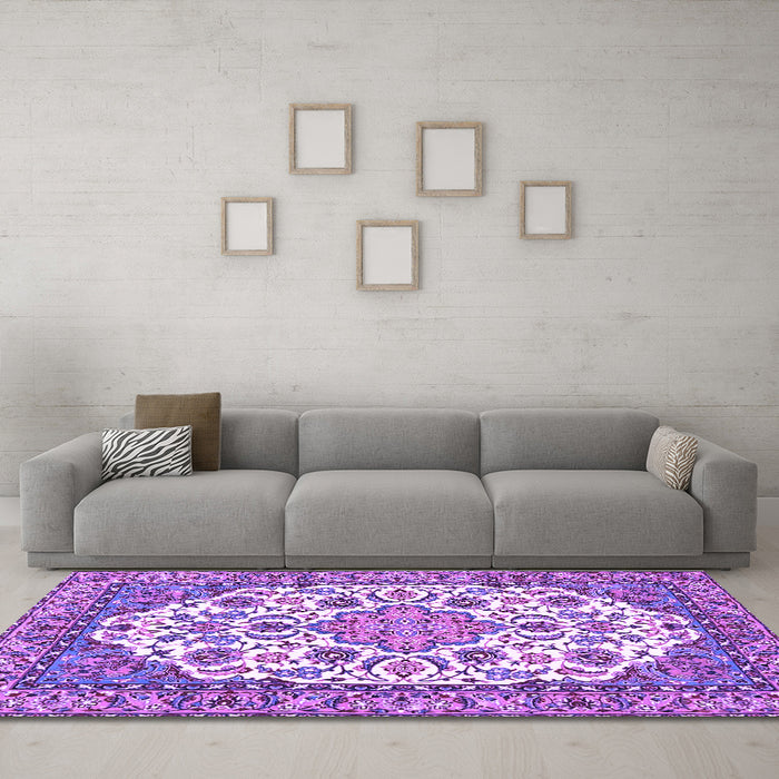 Machine Washable Medallion Purple Traditional Area Rugs in a Living Room, wshtr4612pur