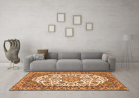 Machine Washable Medallion Orange Traditional Rug, wshtr4612org