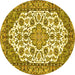 Round Machine Washable Medallion Yellow Traditional Rug, wshtr4612yw