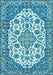 Machine Washable Medallion Light Blue Traditional Rug, wshtr4612lblu