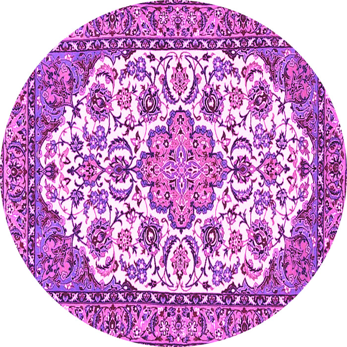 Round Machine Washable Medallion Pink Traditional Rug, wshtr4612pnk
