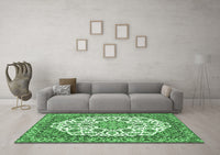 Machine Washable Medallion Emerald Green Traditional Rug, wshtr4612emgrn