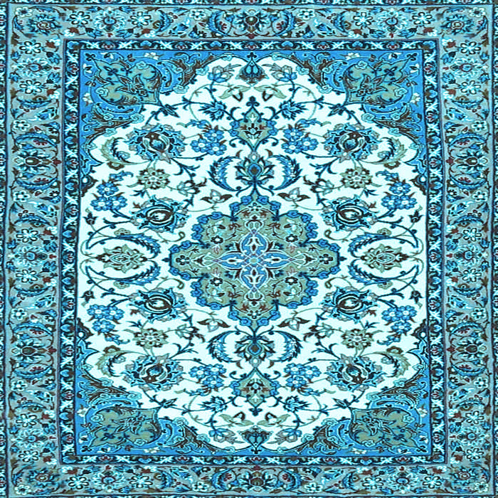 Square Machine Washable Medallion Light Blue Traditional Rug, wshtr4612lblu