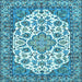 Square Machine Washable Medallion Light Blue Traditional Rug, wshtr4612lblu