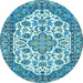 Round Medallion Light Blue Traditional Rug, tr4612lblu