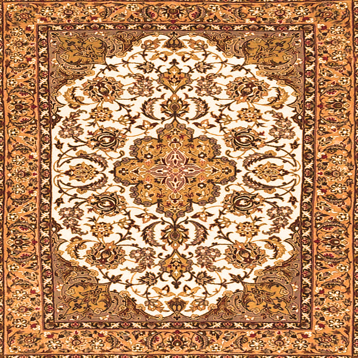 Round Machine Washable Medallion Orange Traditional Area Rugs, wshtr4612org