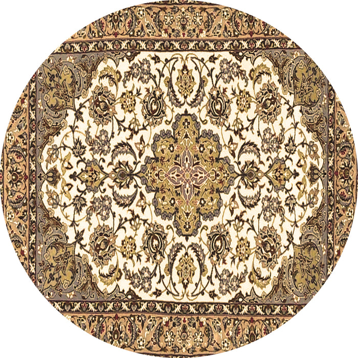 Round Machine Washable Medallion Brown Traditional Rug, wshtr4612brn
