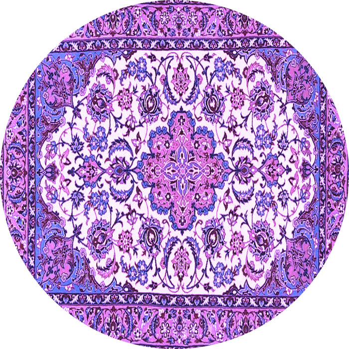 Round Machine Washable Medallion Purple Traditional Area Rugs, wshtr4612pur