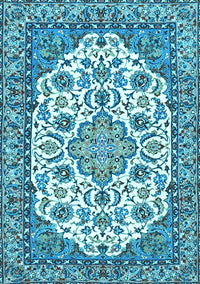 Medallion Light Blue Traditional Rug, tr4612lblu