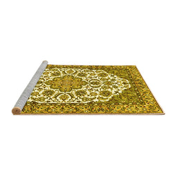 Sideview of Machine Washable Medallion Yellow Traditional Rug, wshtr4612yw