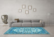 Machine Washable Medallion Light Blue Traditional Rug in a Living Room, wshtr4612lblu