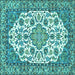 Square Machine Washable Medallion Turquoise Traditional Area Rugs, wshtr4612turq