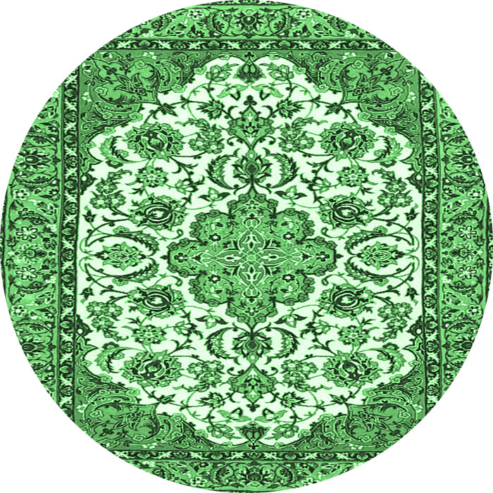 Round Medallion Emerald Green Traditional Rug, tr4612emgrn