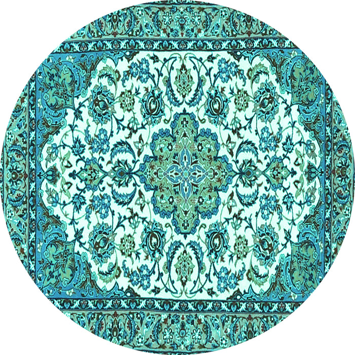 Round Machine Washable Medallion Turquoise Traditional Area Rugs, wshtr4612turq