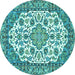 Round Machine Washable Medallion Turquoise Traditional Area Rugs, wshtr4612turq