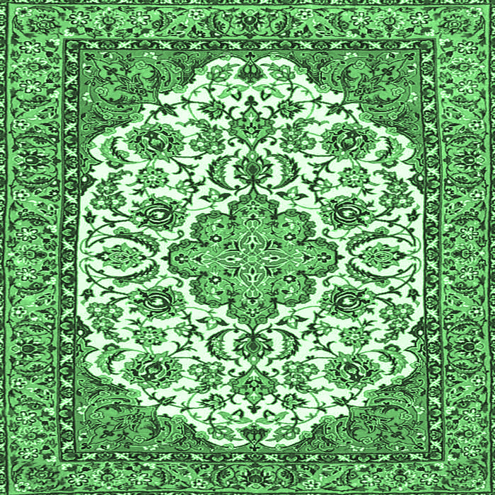 Square Medallion Emerald Green Traditional Rug, tr4612emgrn