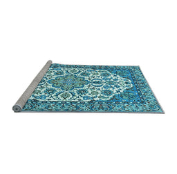 Sideview of Machine Washable Medallion Light Blue Traditional Rug, wshtr4612lblu