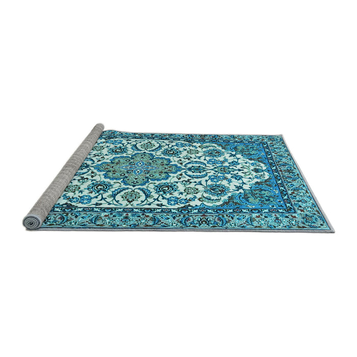 Sideview of Machine Washable Medallion Light Blue Traditional Rug, wshtr4612lblu