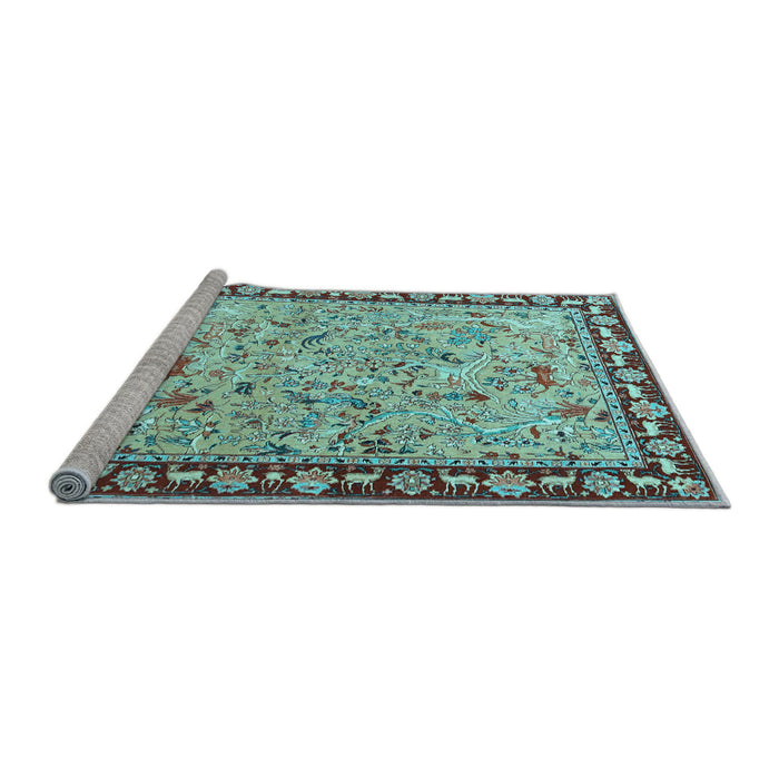 Sideview of Machine Washable Animal Light Blue Traditional Rug, wshtr4613lblu