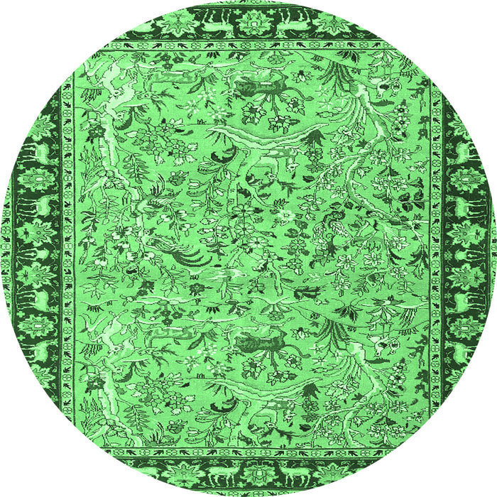 Round Machine Washable Animal Emerald Green Traditional Area Rugs, wshtr4613emgrn