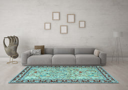 Machine Washable Animal Light Blue Traditional Rug in a Living Room, wshtr4613lblu