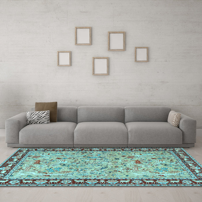 Machine Washable Animal Light Blue Traditional Rug in a Living Room, wshtr4613lblu