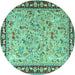 Round Machine Washable Animal Turquoise Traditional Area Rugs, wshtr4613turq