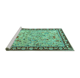 Sideview of Machine Washable Animal Turquoise Traditional Area Rugs, wshtr4613turq