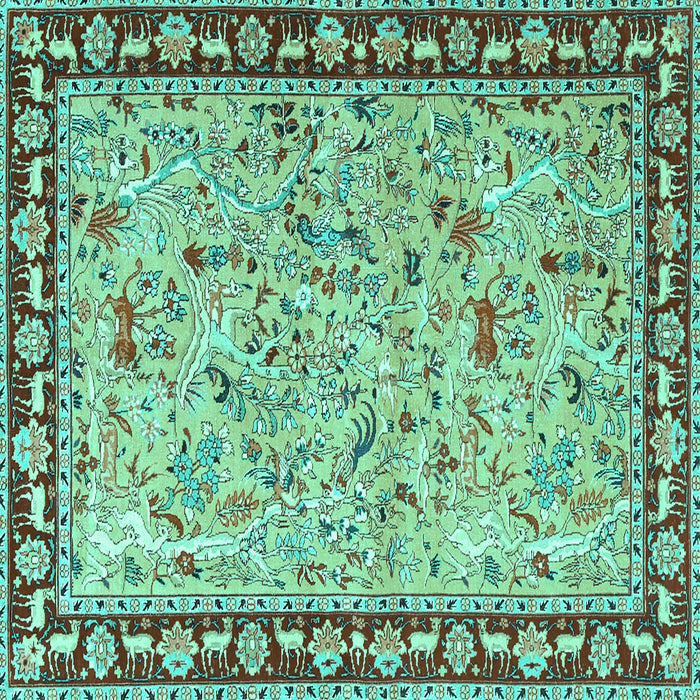 Square Animal Turquoise Traditional Rug, tr4613turq