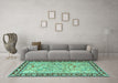 Machine Washable Animal Turquoise Traditional Area Rugs in a Living Room,, wshtr4613turq