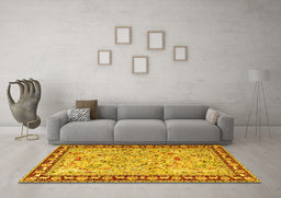 Machine Washable Animal Yellow Traditional Rug in a Living Room, wshtr4613yw