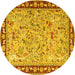 Round Machine Washable Animal Yellow Traditional Rug, wshtr4613yw