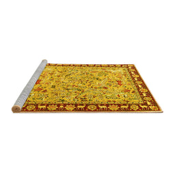 Sideview of Machine Washable Animal Yellow Traditional Rug, wshtr4613yw