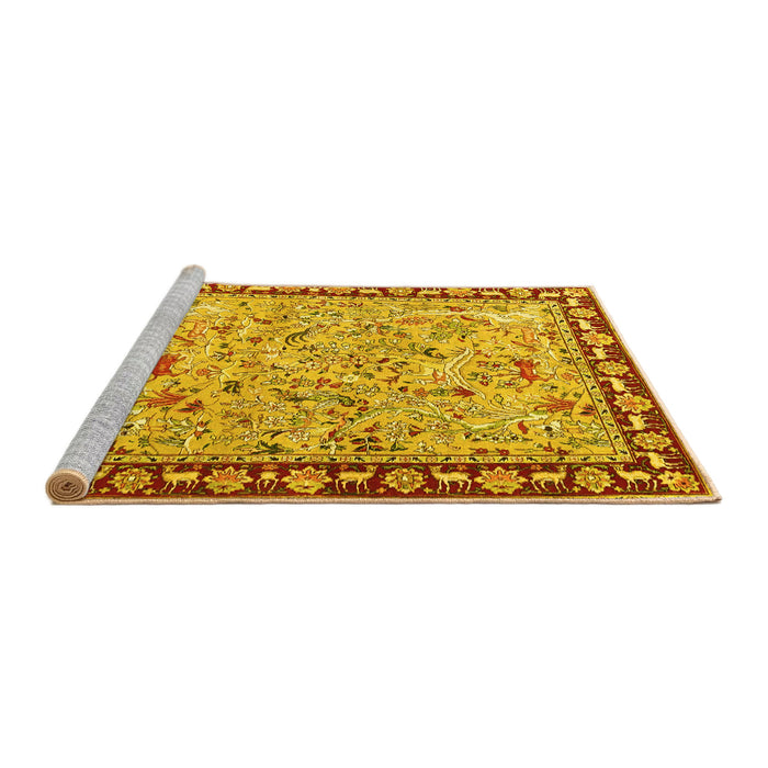 Sideview of Machine Washable Animal Yellow Traditional Rug, wshtr4613yw