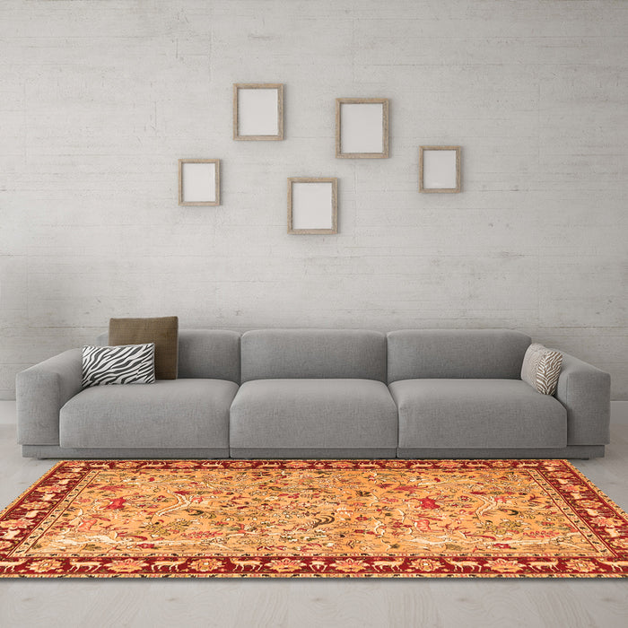 Machine Washable Animal Orange Traditional Area Rugs in a Living Room, wshtr4613org