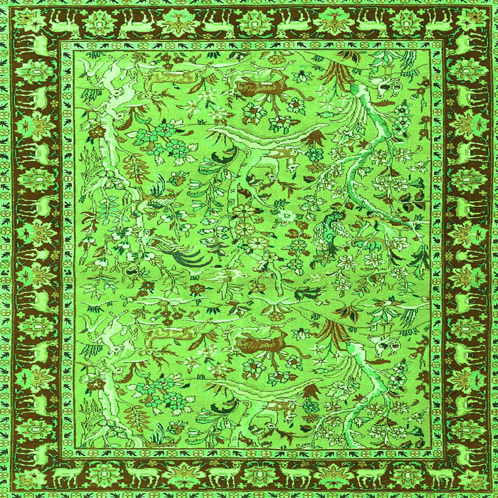 Round Machine Washable Animal Green Traditional Area Rugs, wshtr4613grn