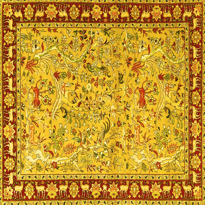 Square Animal Yellow Traditional Rug, tr4613yw