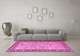 Machine Washable Animal Pink Traditional Rug in a Living Room, wshtr4613pnk