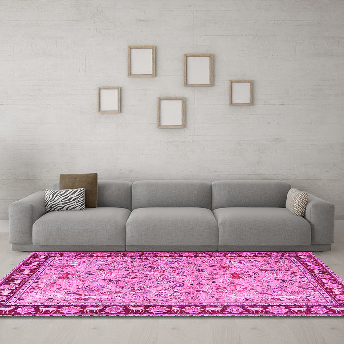 Machine Washable Animal Pink Traditional Rug in a Living Room, wshtr4613pnk