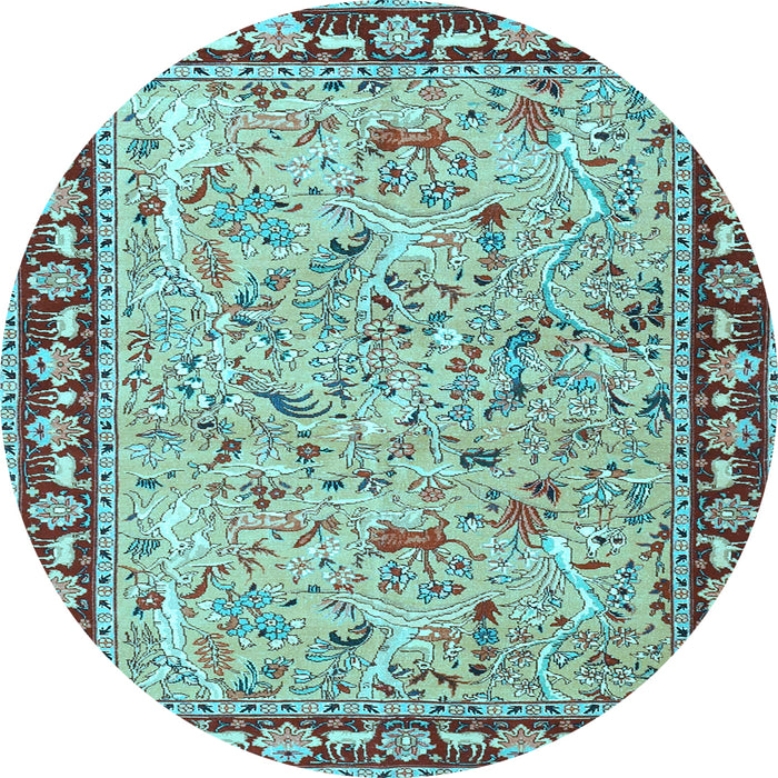 Round Machine Washable Animal Light Blue Traditional Rug, wshtr4613lblu
