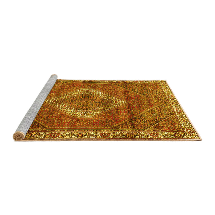 Sideview of Machine Washable Medallion Yellow Traditional Rug, wshtr4614yw